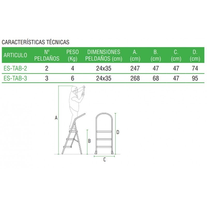 Taburete de acero galvanizado domestico 2 peldaños
