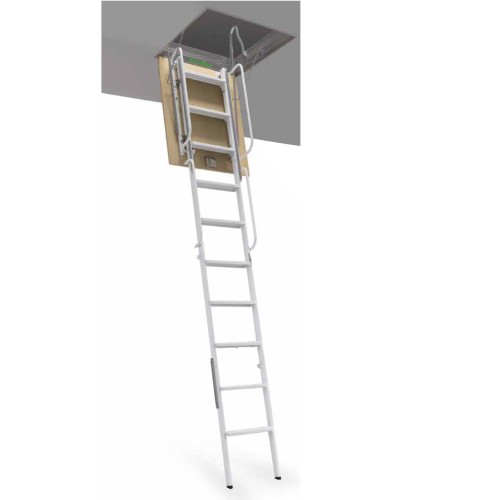 Escalera escamoteable en cuatro tramos para techo en acero pintado color gris RE103-70 FM