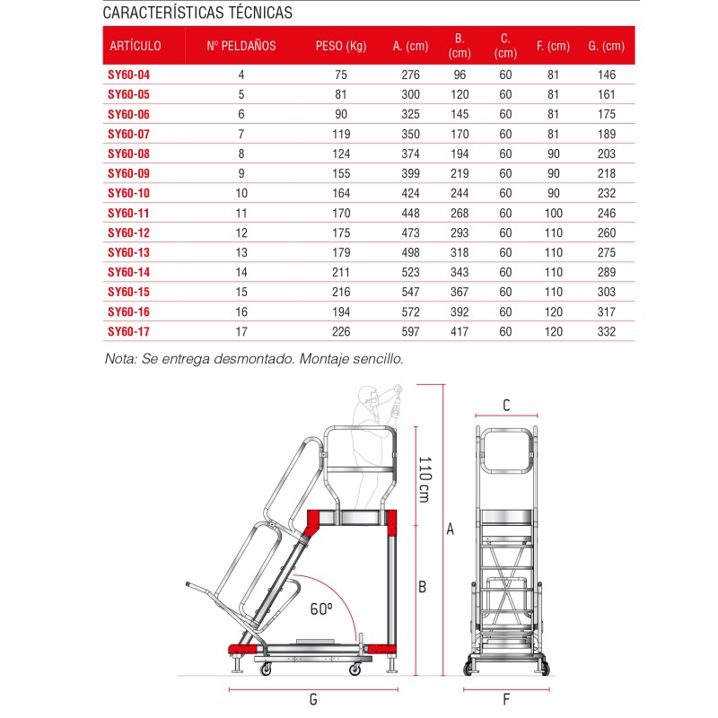 Escada de alumínio com plataforma e 4 rodas Faraone SY60