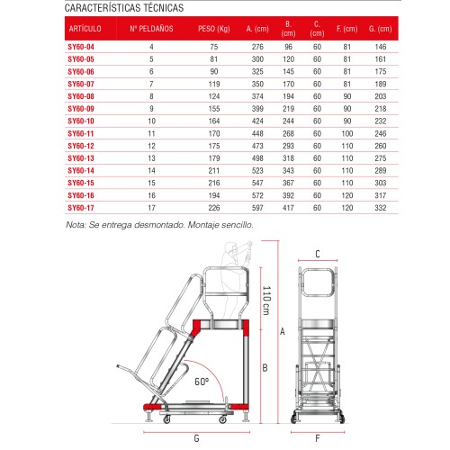 Escada de alumínio com plataforma e 4 rodas Faraone SY60
