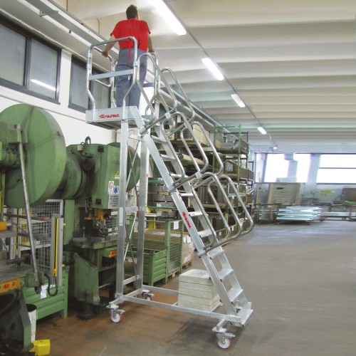 Escada de alumínio com plataforma, cantilever e 4 rodas - Faraone