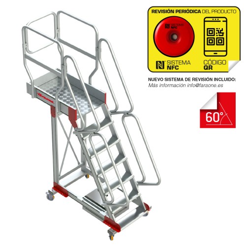Escada de alumínio com plataforma, cantilever e 4 rodas - Faraone