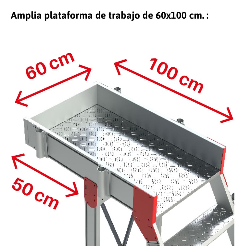 Escalera aluminio con plataforma, voladizo y 4 ruedas Faraone