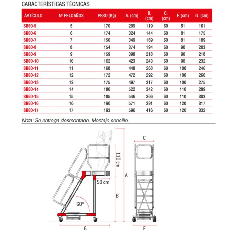 Escada de alumínio com plataforma, cantilever e 4 rodas - Faraone