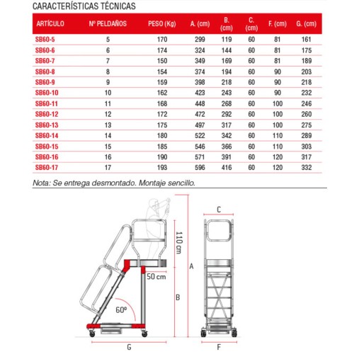 Escada de alumínio com plataforma, cantilever e 4 rodas - Faraone