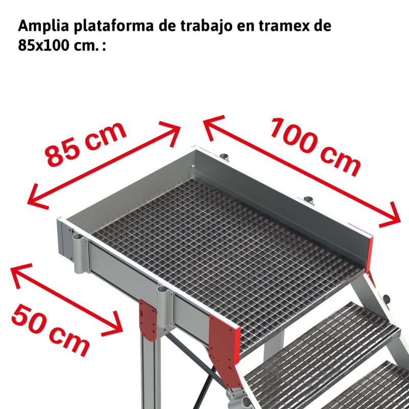 Escalera aluminio con plataforma, voladizo y 4 ruedas  - Faraone  SB-T
