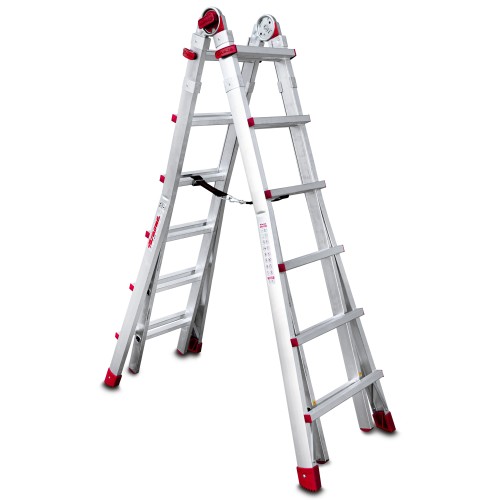 Escalera telescópica de aluminio 12+12 peldaños con estabilizadores uso intensivo TELES Faraone