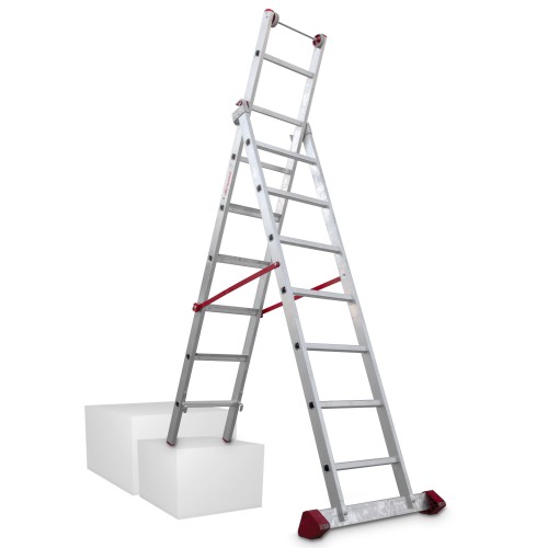 Escalera multiusos aluminio dos tramos 8 peldaños EN1400 Faraone