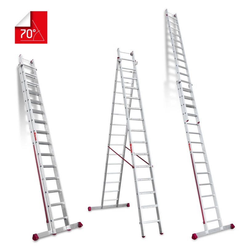 Escalera multiusos aluminio dos tramos 15 peldaños EN1400 Faraone