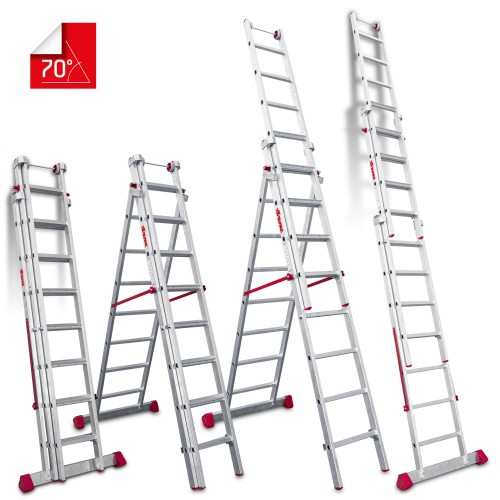 Escalera multiusos aluminio tres tramos 8 peldaños EN1500 Faraone