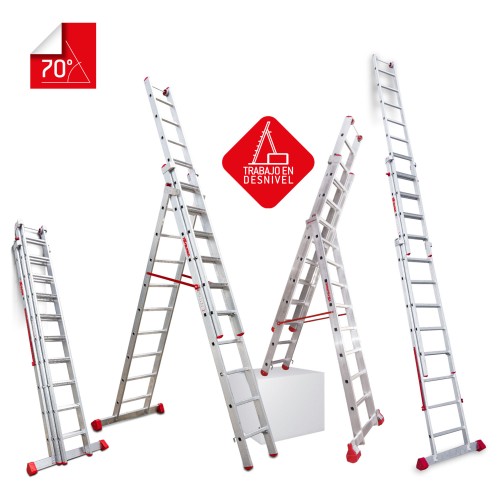 Escalera multiusos aluminio tres tramos 10 peldaños EN1500 Faraone