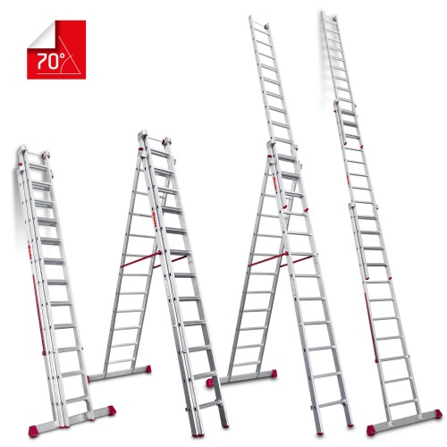 Escalera multiusos aluminio tres tramos 12 peldaños EN1500 Faraone