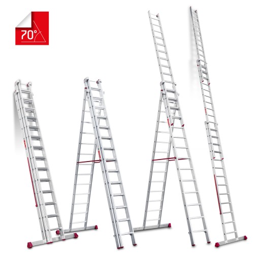 Escalera multiusos aluminio tres tramos 14 peldaños EN1500 Faraone