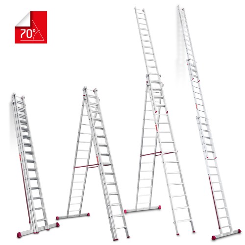 Escalera multiusos aluminio tres tramos 15 peldaños EN1500 Faraone