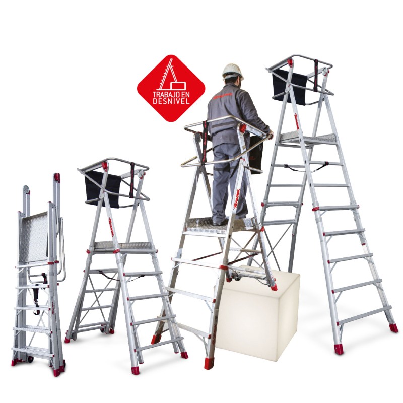 Escalera plegable regulable en altura con amplia plataforma PLS5 Faraone