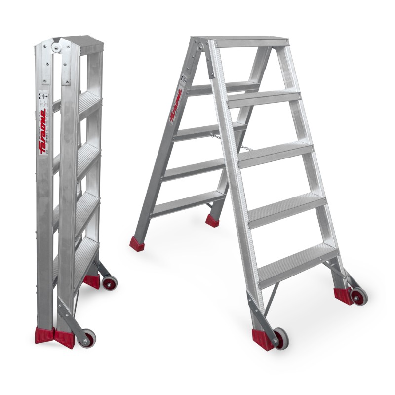Escalera de tijera aluminio de doble subida 5+5 peldaños NDS5 Faraone