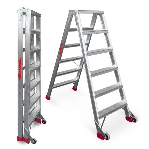 Escalera de tijera aluminio de doble subida 6+6 peldaños NDS6 Faraone