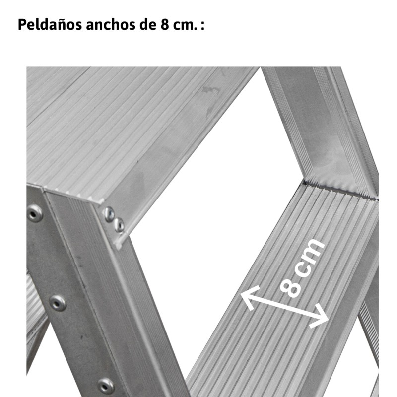 Escalera de tijera aluminio de doble subida 7+7 peldaños NDS7 Faraone