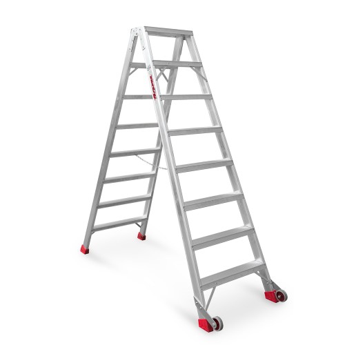 Escalera de tijera aluminio de doble subida 8+8 peldaños NDS8 Faraone