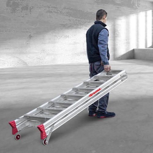 Escalera de tijera aluminio de doble subida 8+8 peldaños NDS8 Faraone