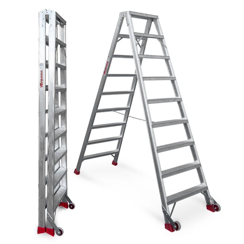 Escalera de tijera aluminio de doble subida 9+9 peldaños NDS9 Faraone