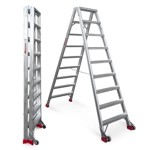 Escalera de tijera aluminio de doble subida 9+9 peldaños NDS9 Faraone