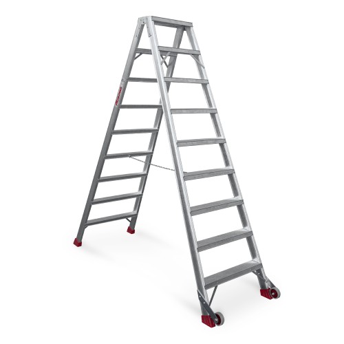 Escalera de tijera aluminio de doble subida 9+9 peldaños NDS9 Faraone
