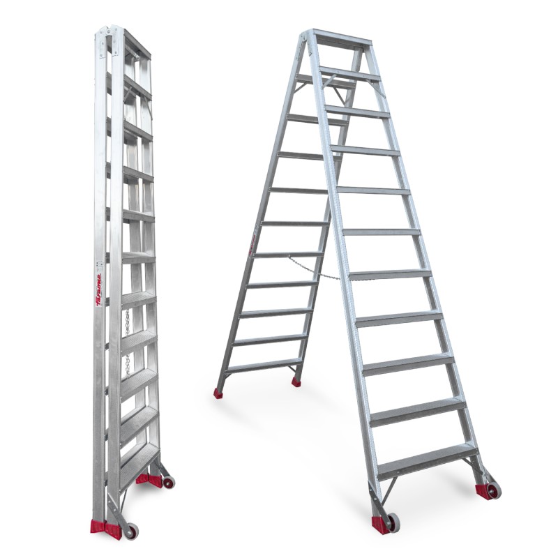 Escalera de tijera aluminio de doble subida 11+11 peldaños NDS11 Faraone