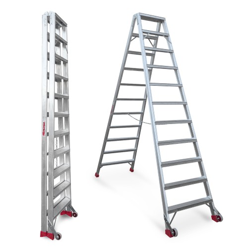 Escalera de tijera aluminio de doble subida 11+11 peldaños NDS11 Faraone