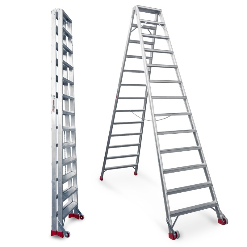 Escalera de tijera aluminio de doble subida 13+13 peldaños