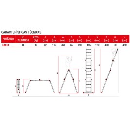 Escalera articulada multiuso en aluminio 14 peldaños EA614 Faraone 2