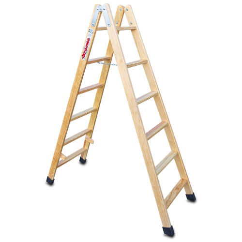 Escalera doble subida de madera 6+6 peldaños LD06 Faraone