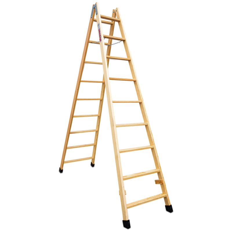Escalera doble subida de madera 9+9 peldaños LD09 Faraone