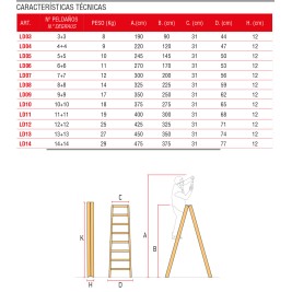 Escalera doble subida de madera 14+14 peldaños LD14 Faraone 2