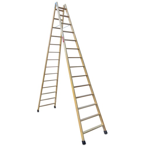 Escalera doble subida de madera 14+14 peldaños LD14 Faraone