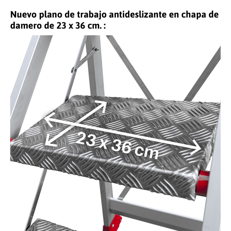 Taburete profesional aluminio con barandilla 3 peldaños