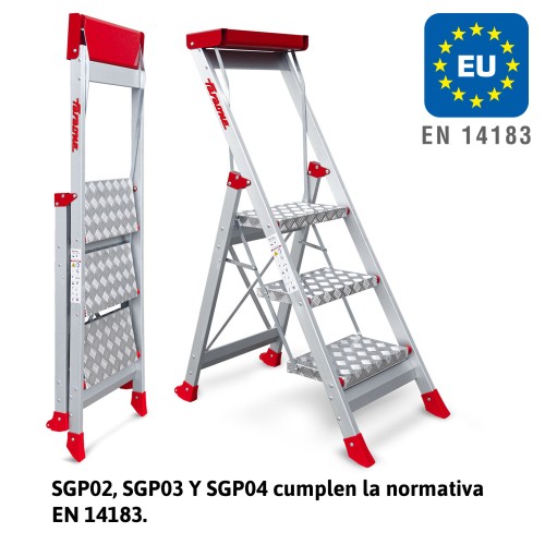 Taburete profesional aluminio con barandilla 3 peldaños
