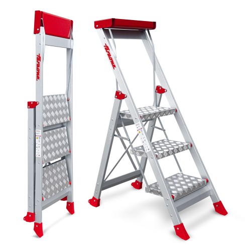 Taburete profesional de alta seguridad aluminio con barandilla 3 peldaños SGP3 Faraone