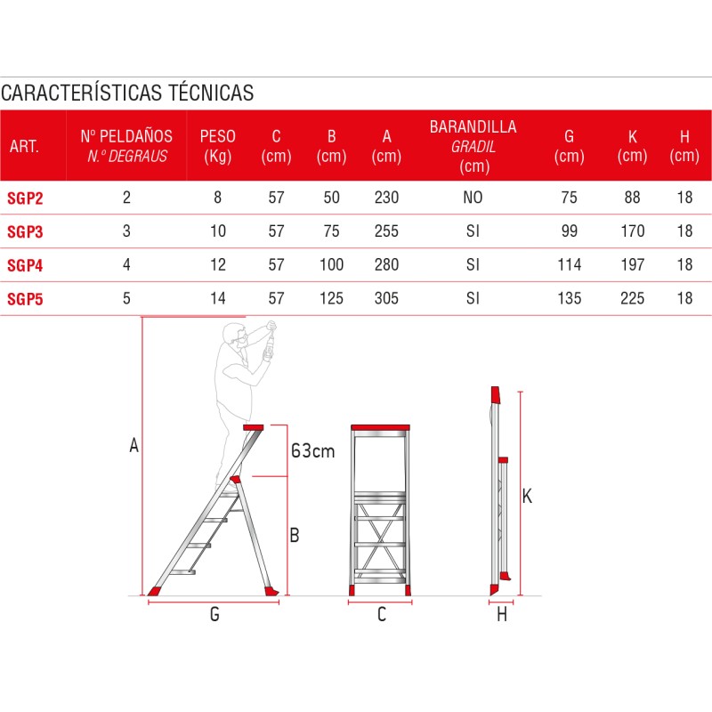 Banqueta profissional de alumínio com corrimão 4 degraus