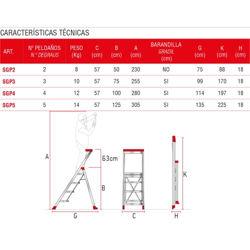 Banqueta de alumínio de alta segurança 2 degraus