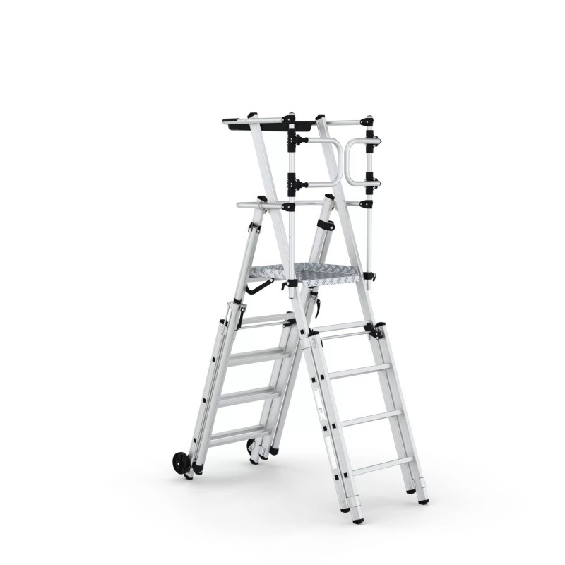 Escada telescópica de alumínio com rodas para uso profissional JANUS