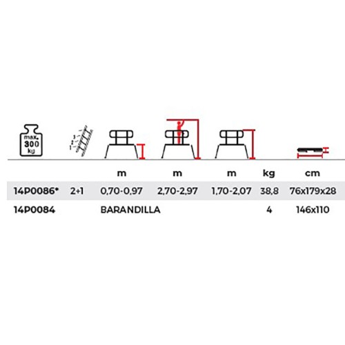 Plataforma dupla telescópica profissional em alumínio 2+1 degraus