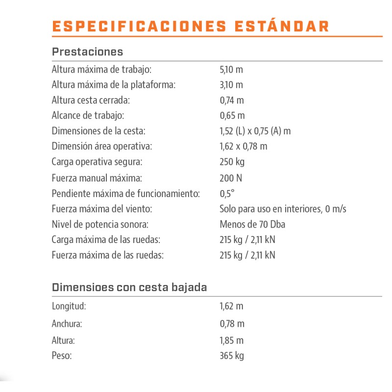 Plataforma elevadora de personal de empuje manual y elevación eléctrica