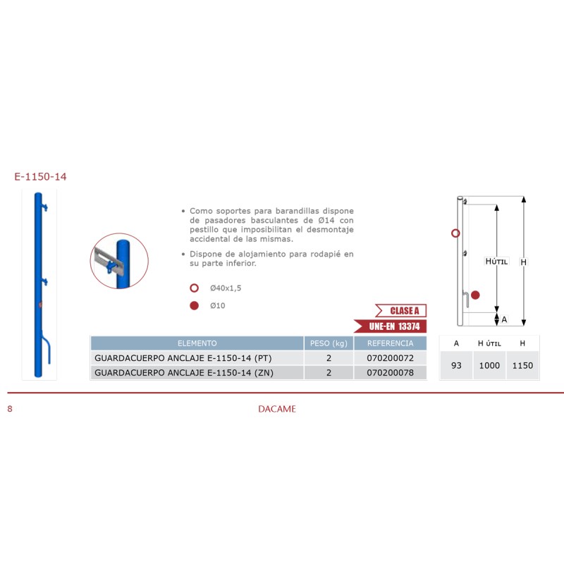 Guarda-corpos de segurança com âncora E-1150-14 DACAME