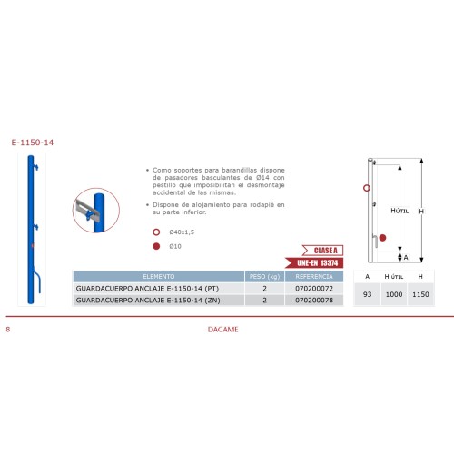 Guardacuerpo de seguridad Anclaje  E-1150-14 DACAME