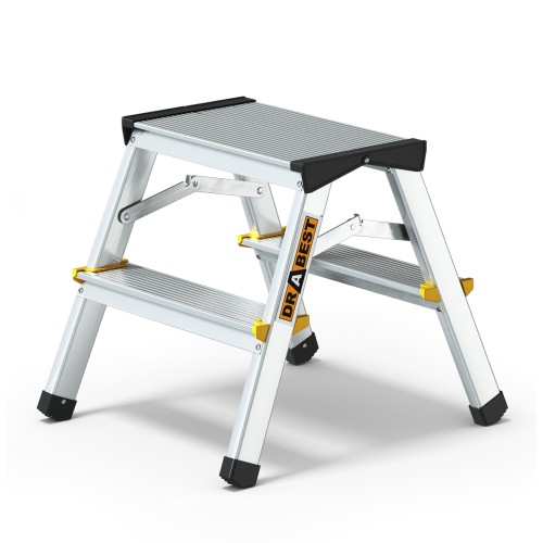 Escalera profesional aluminio de tijeras doble subida de 2 peldaños - DRABEST