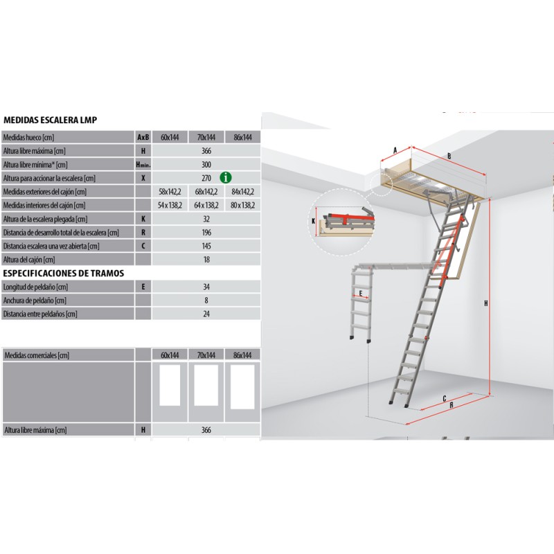 Escalera metálica Escamoteable para habitaciones altas