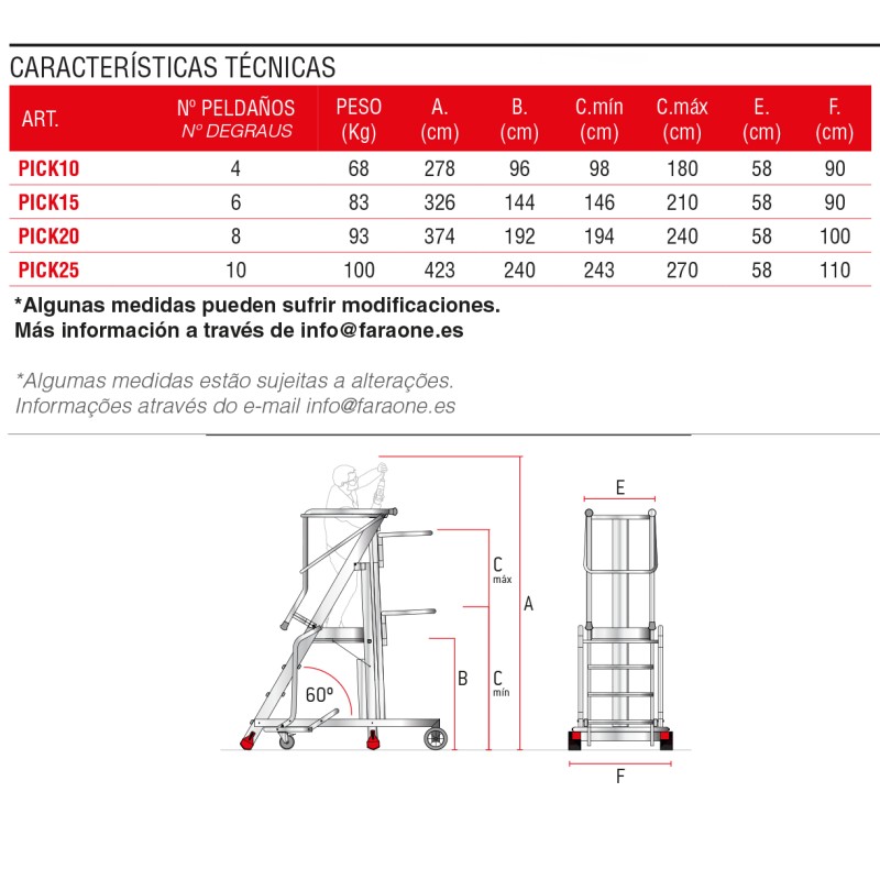 Escada com plataforma e avião de carga elétrico PICK FARAONE