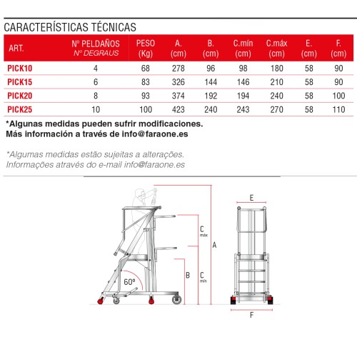Escada com plataforma e avião de carga elétrico PICK FARAONE