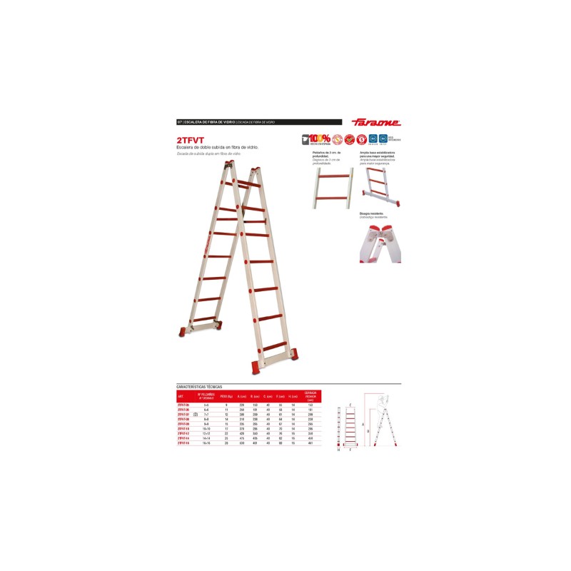 Escalera de doble subida en fibra de vidrio 2x5 peldaños 2TFVT Faraone